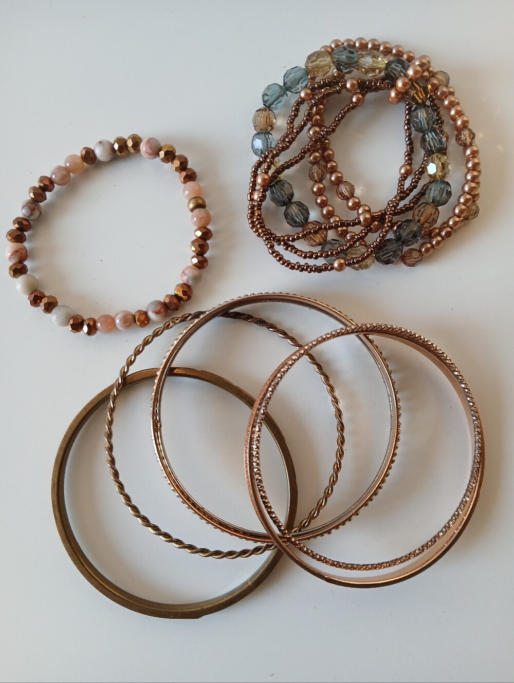 (2/15$)Women’s Gold & Rose-Gold Bangle and Beaded Bracelet Set